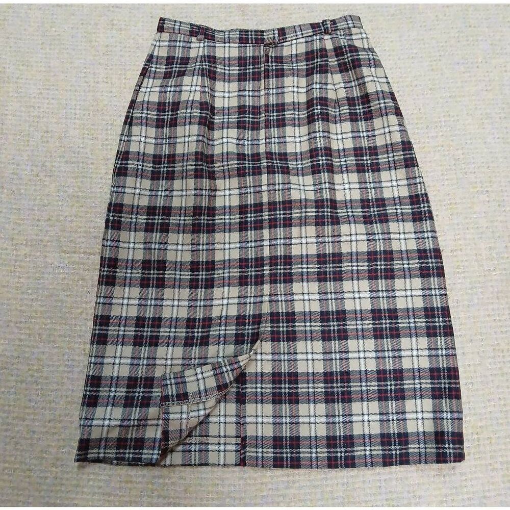Vintage century Boston long wool pencil skirt womens 28 waist plaid beige red - Picture 5 of 9